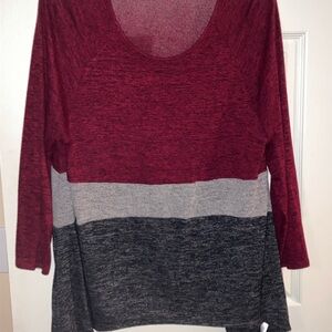 BONGO Women's Burgundy and Gray Block Sweater
